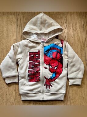 Spider-Man Kids Cream Red Fleece Hoodie Jacket Size 3T - NWT